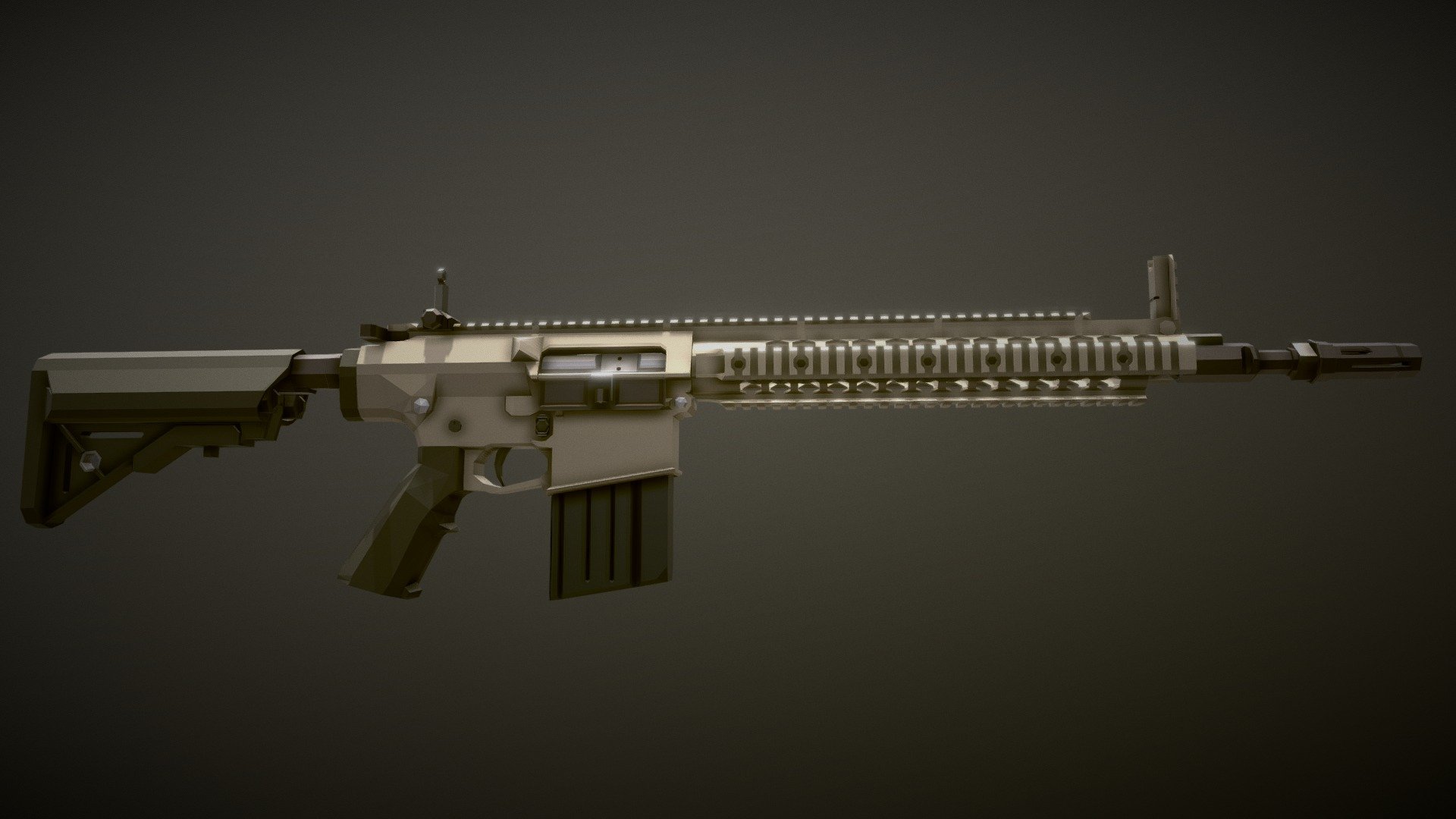 This is the Knight's Armament Company SR-25, a variant of the AR-15/AR-10 chambered in 7.62x51NATO. However, this specific weapon has a much shorter 16 inch barrel, as it is a variant specifically made for Delta-Force. 

If you need anything for it like a scope, suppressor or any other attachment, let me know, I'll probably make it!

02/09/22:
decreased tri count by 700, added improved stock