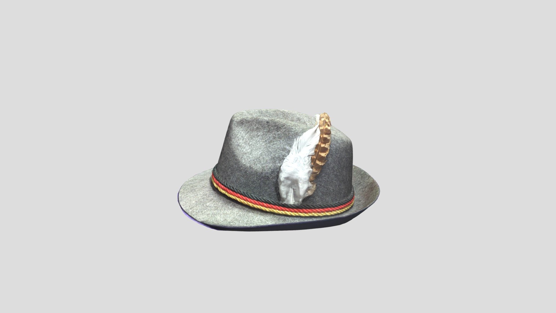 Bavarian-style German hat with feather. This is my actual hat which I scanned in with the Polycam (Android) app, and it has not been edited in any way, so you may have to do some work (reduce polys, etc.) to optimize it.

I have no experience whatsoever designing (and almost none editing) 3D models, so I am offering this raw scan AS IS, free for anyone who may be able to use it.