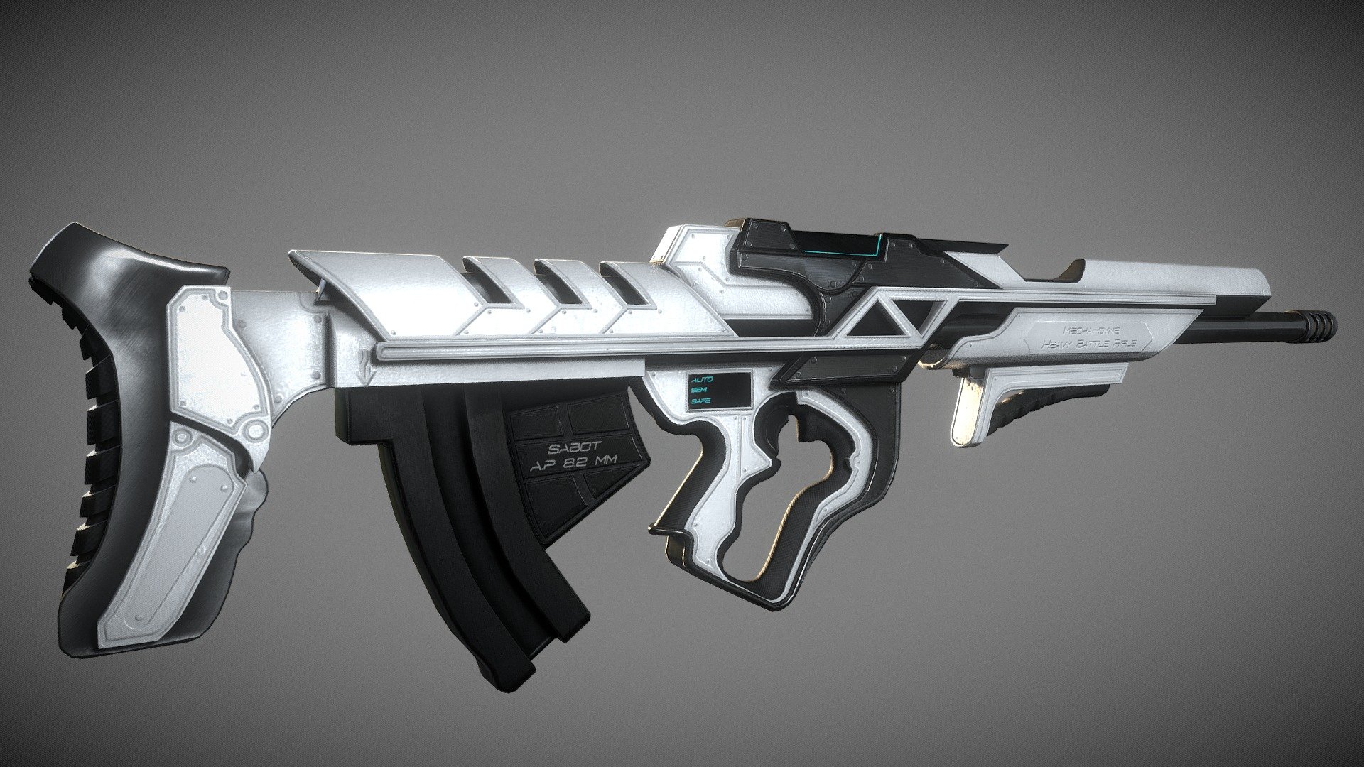 A nice pair to my tactical machine pistol asset, 
this is a heavy battle rifle variant sporting sabot rounds for hard target penetration. still in the pristine cyberpunk look
Good for game engines, im planning on putting this on unreal engine with the pistol as another asset pack, so stick about if thats what your after :)