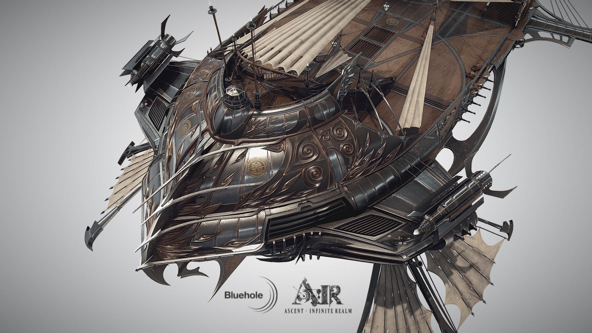 An airship model created for Ascent: Infinite Realm videogame developed by Bluehole.

Modelled in Blender, textured with Photoshop and Substance Painter 2.

It's both a vehicle and an environment asset in the game. Modelled in about 4-5 months including additional designs.

Concept provided by Bluehole, further developed by Jula Arendt