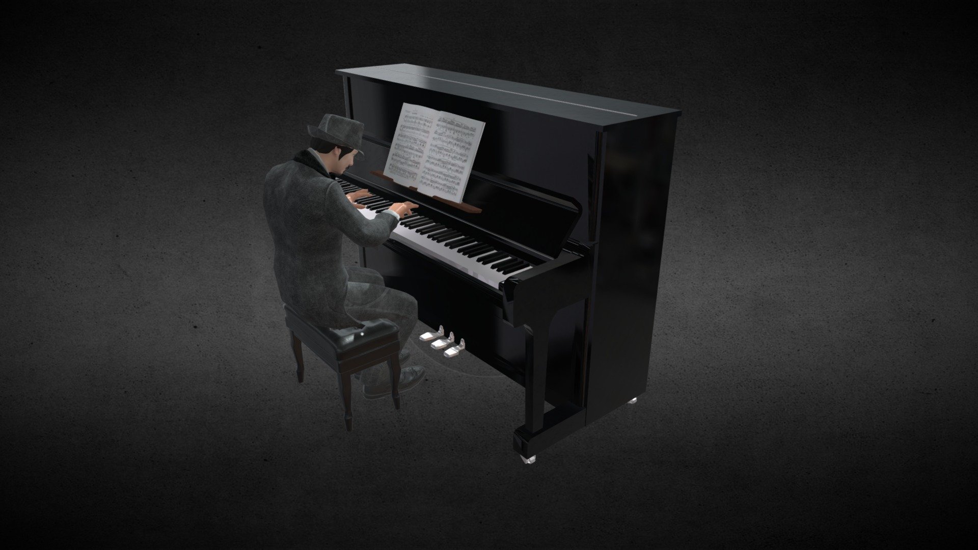 Musician Jazz pianist animation model with 3D piano standar model with chair, part of Jazz group band musicians of Jazz.