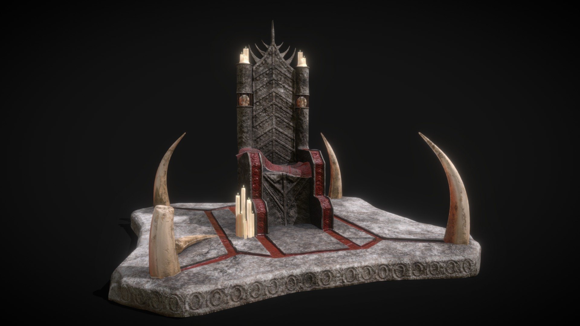 Dark Gothic Medieval Throne 3D Model. This model contains the Dark Gothic Medieval Throne itself 

All modeled in Maya, textured with Substance Painter.

The model was built to scale and is UV unwrapped properly. 

This model was textured with the UDIM pipeline.   

⦁   34711 tris. 

⦁   Contains: .FBX .OBJ and .DAE

⦁   Model has clean topology. No Ngons.

⦁   Built to scale

⦁   Unwrapped UV Map

⦁   4K Texture set. UDIM - 3 Quadrants

⦁   High quality details

⦁   Based on real life references

⦁   Renders done in Marmoset Toolbag

Polycount: 

Verts 17954

Edges 35337

Faces 17426

Tris 34711

If you have any questions please feel free to ask me.