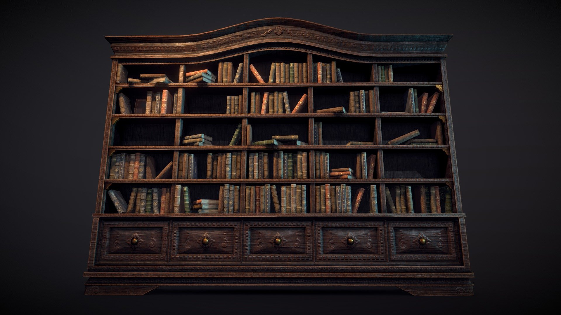 Old bookshelf made in blander and hand painted in Substance painter. Inspired by XVII furniture. I change the texture of the books from the previous version and also optimized its UVs




2 Texture Atlas

Game ready

Vr ready

Blender file included
