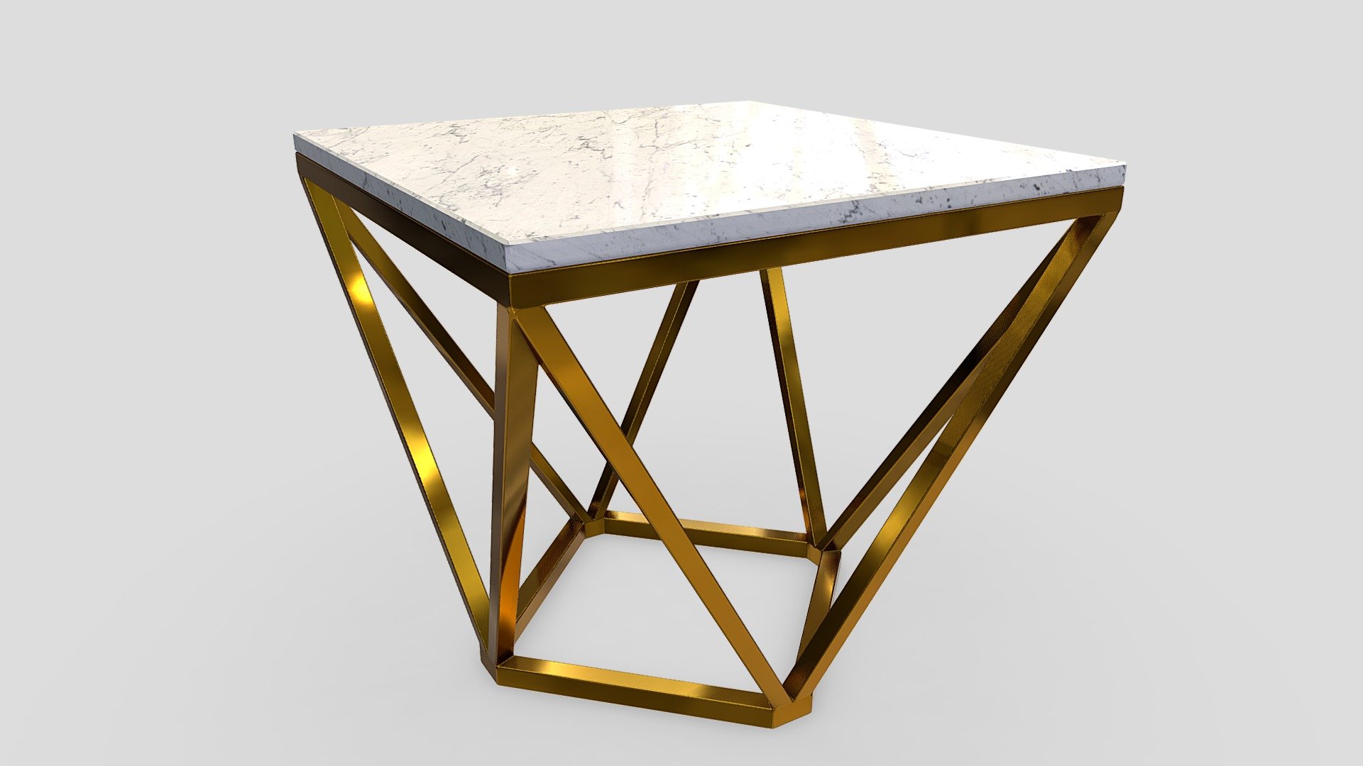 Geometric square coffee table, brass metal base and marble top.
Dimensions: 500 mm x 500 mm x 450 mm; base: 300mm x 300 mm.