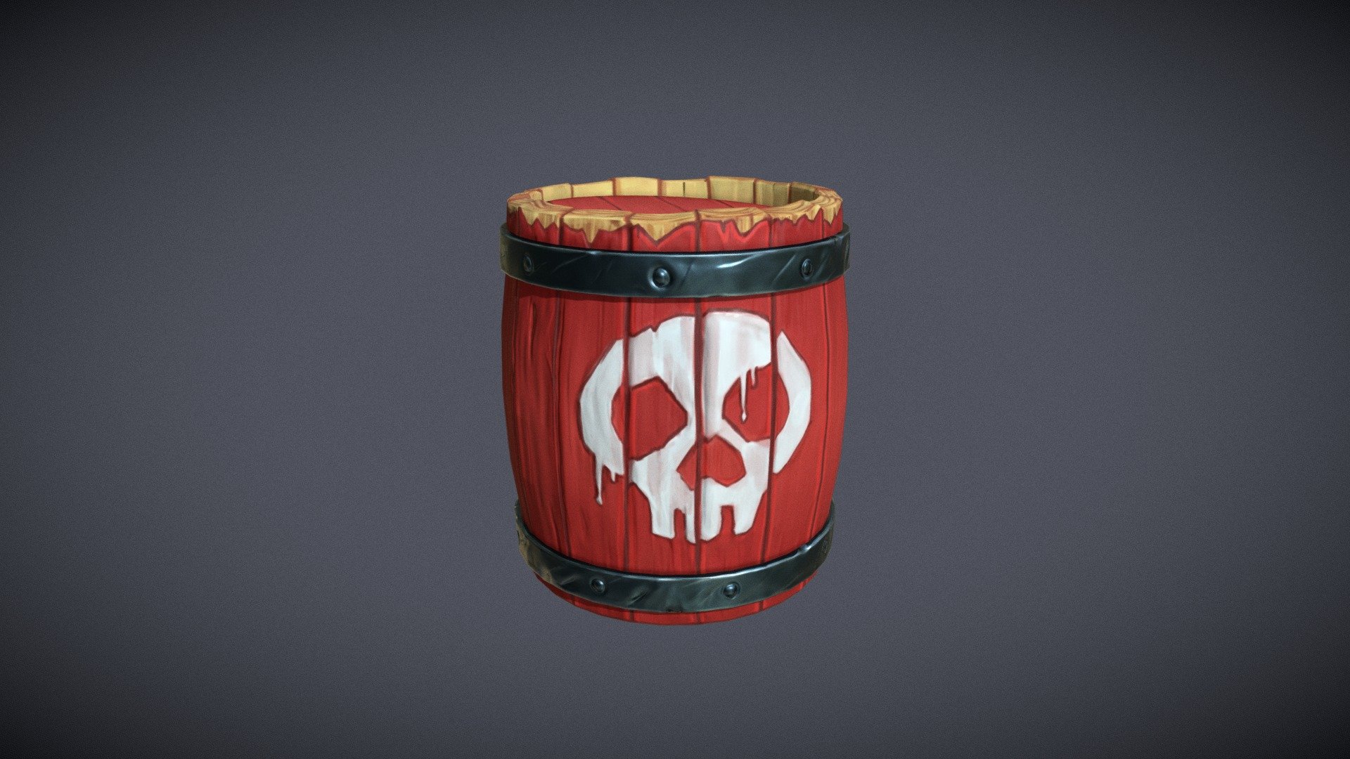 Stylized, hand painted 3d model of explosive barrel, inspired by Sea of Thieves. 
Made 100% in blender.
