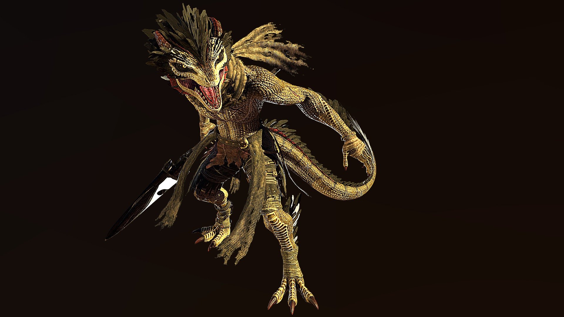 Another draconic character, this time of a more olden lineage and prehistoric roots. Rig priamrily meant for blender, no idea how itd turnout in anything else but yeah. I remain curious about expanding more on draconic variants and seeing what comes out, including variants within the other previous species ive made so far of course. Had several inspirations ranging to the Kantus, Kaido, Tvaoans and other things I forgot already. But until then here's this guy for the meantime. Also after a few uploads, my &ldquo;Scourger