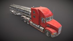 Semi Truck Tanker - Low Poly wheel, truck, gas, oil, trailer, tanker, heavy, transport, road, semi, diesel, fuel, tractor, tank, semitrailer, semitruck, vehicle, lowpoly, gameready