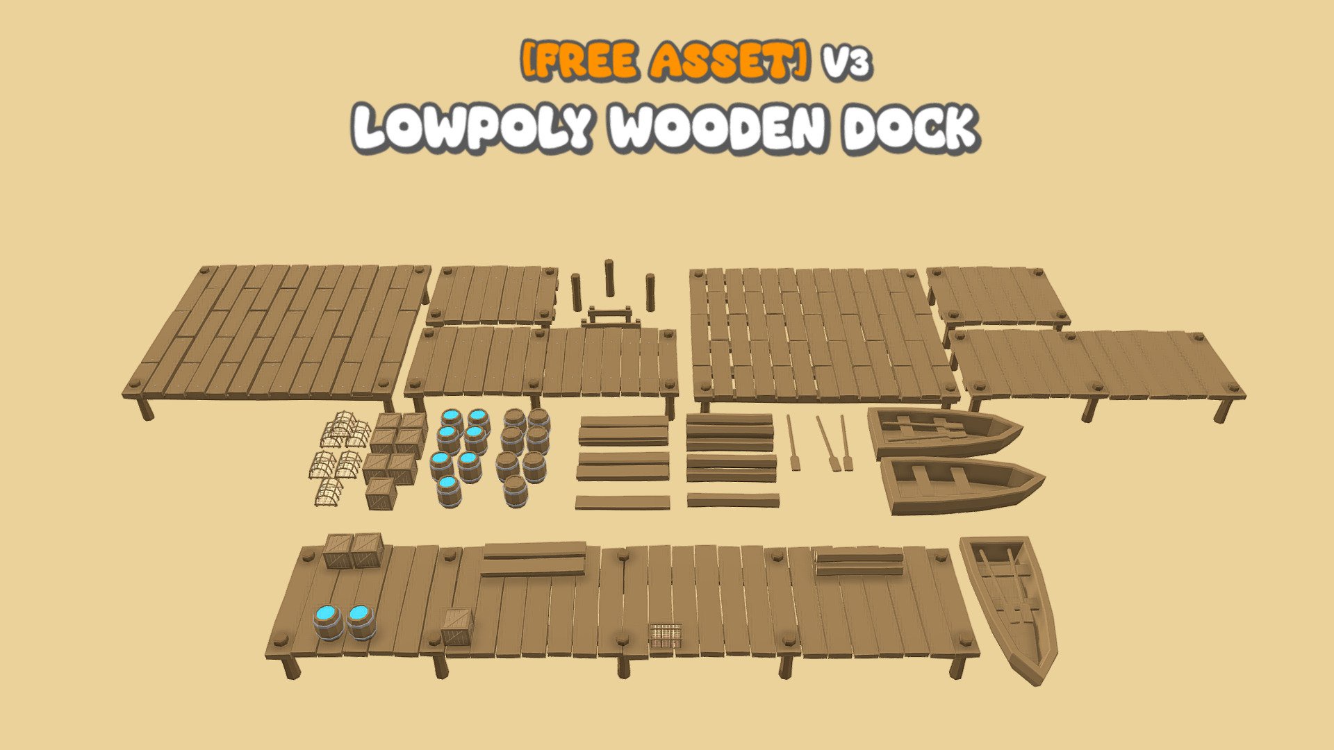 !!Disclaimer!! - Comes with Texture Palette, apply this and all colors will show! : ) cheers

Simplified version of the docks, Hope you enjoy!

Original Models / Lowpoly Models / Game ready Props

[Licence] Not to resell model, can sell commercially in end project/game

see please credit myself below you can copy and paste it.

Models Created by SimplePolygon

Sketchfab - sketchfab.com/SimplePolygon

Artstation - artstation.com/simplepolygon

Discord - discord.gg/simplepolygon   <- Links working again!!

Youtube - https://www.youtube.com/@SimplePolygon3D

If you have any further questions I will be happy to answer.