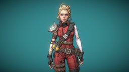 Borderlands Fanart - Sélero Melane (OC) hair, red, drawing, videogame, borderlands, eyes, cell-shaded, blonde, textures-and-materials, character, girl, 3d, stylized, blue, inking