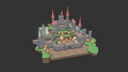 Medieval castle scene 01 castle, medieval, medievalfantasyscene, cartoon, lowpoly, stylized