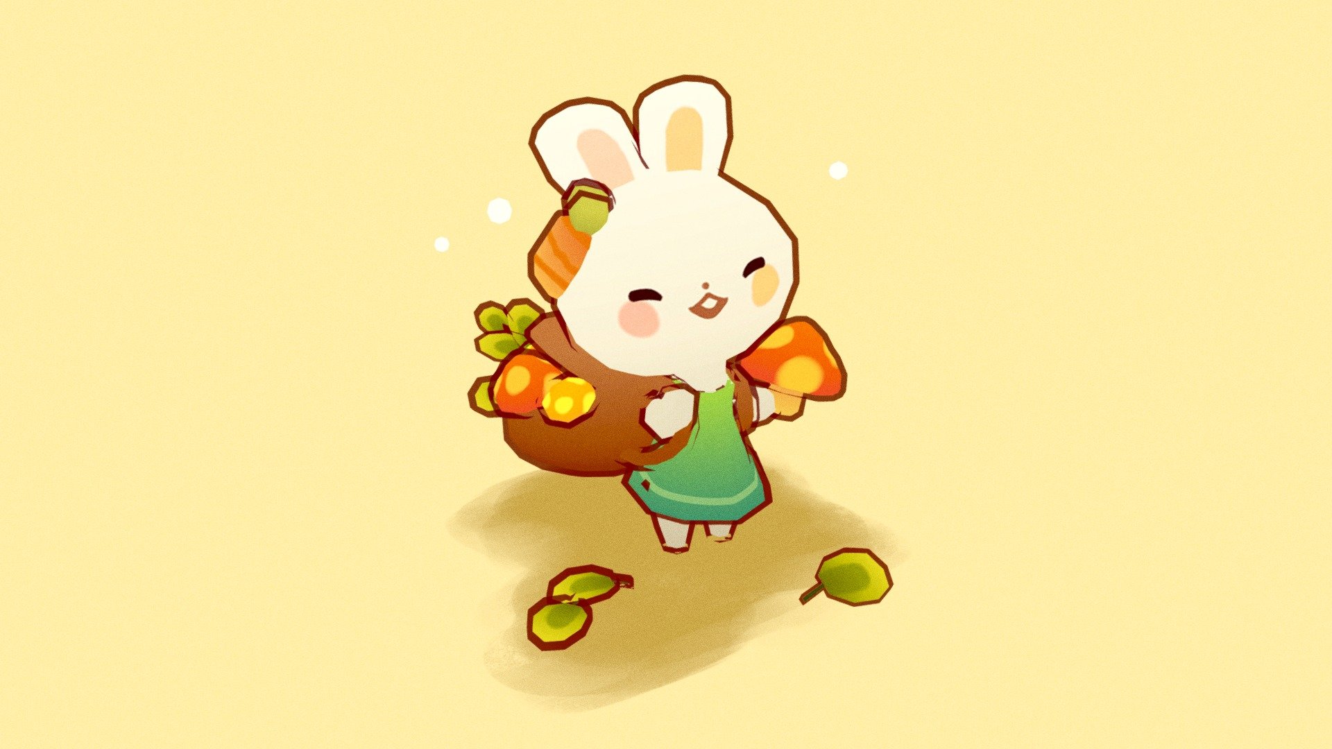 Bunbun is picking mushrooms! Concept art by @stefscribbles can be seen here..

Bunny is 3K triangles, but with outline this count is doubled. Quick model inspired by twitter post. Learned how to make a colorful outline.

If you would like to keep in touch – here is my Instagram, Twitter, Artstation, Youtube.