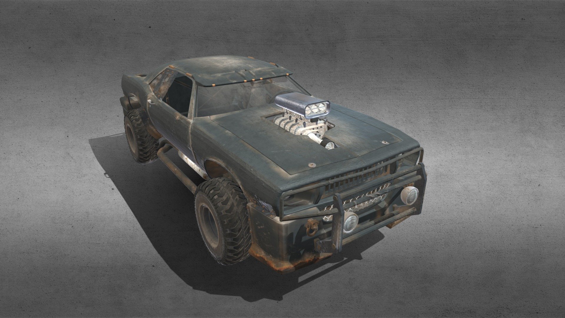 low poly model of post-apocalyptic off-road sedan. Game ready