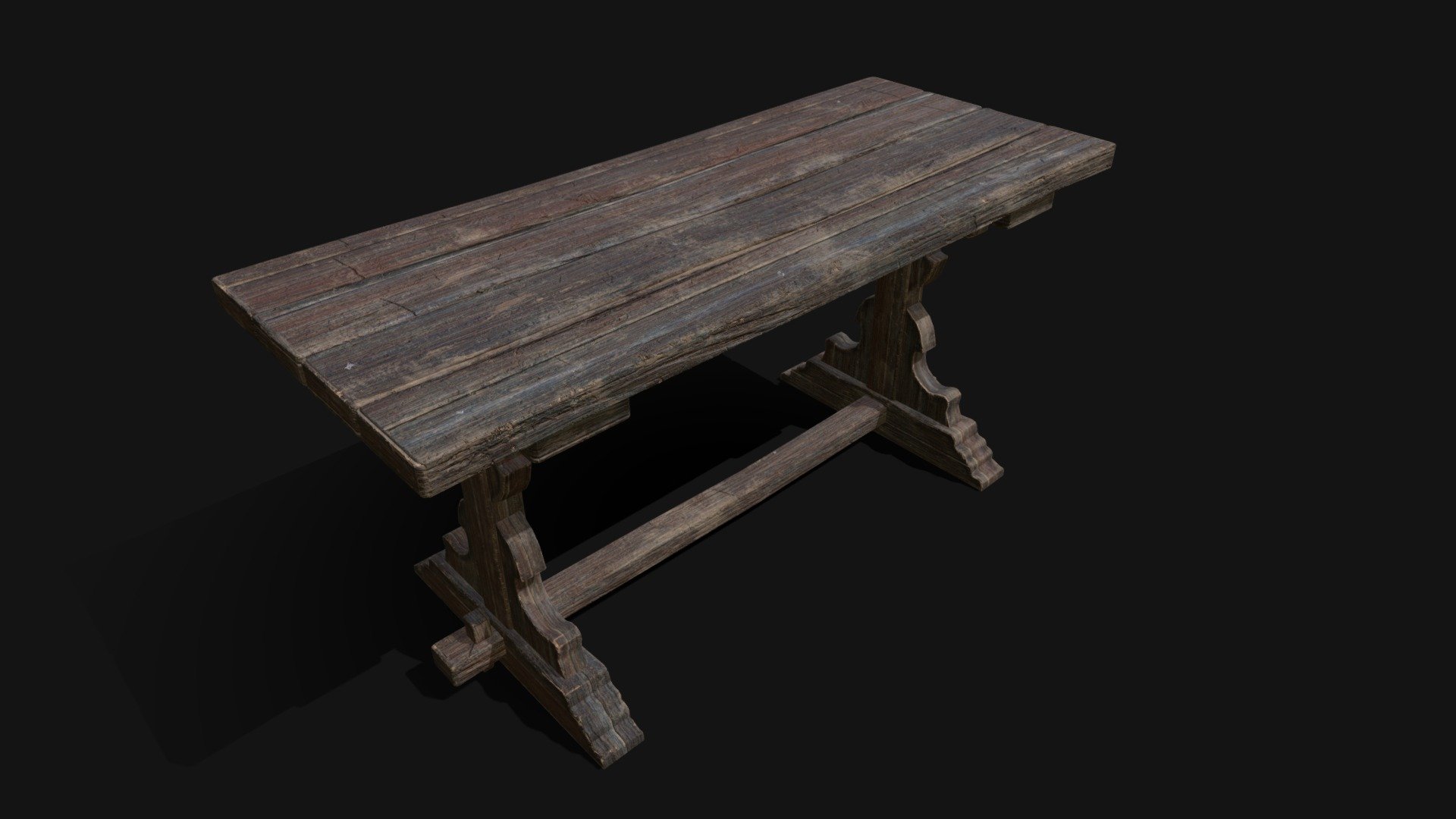 Elegant Medieval Table 3D Model. This model contains the Elegant Medieval Table itself 

All modeled in Maya, textured with Substance Painter.

The model was built to scale and is UV unwrapped properly. Contains a 4K and 2K texture set.  

⦁   6344 tris. 

⦁   Contains: .FBX .OBJ and .DAE

⦁   Model has clean topology. No Ngons.

⦁   Built to scale

⦁   Unwrapped UV Map

⦁   4K Texture set

⦁   High quality details

⦁   Based on real life references

⦁   Renders done in Marmoset Toolbag

Polycount: 

Verts 3452

Edges 6660 

Faces 3236

Tris 6344

If you have any questions please feel free to ask me.