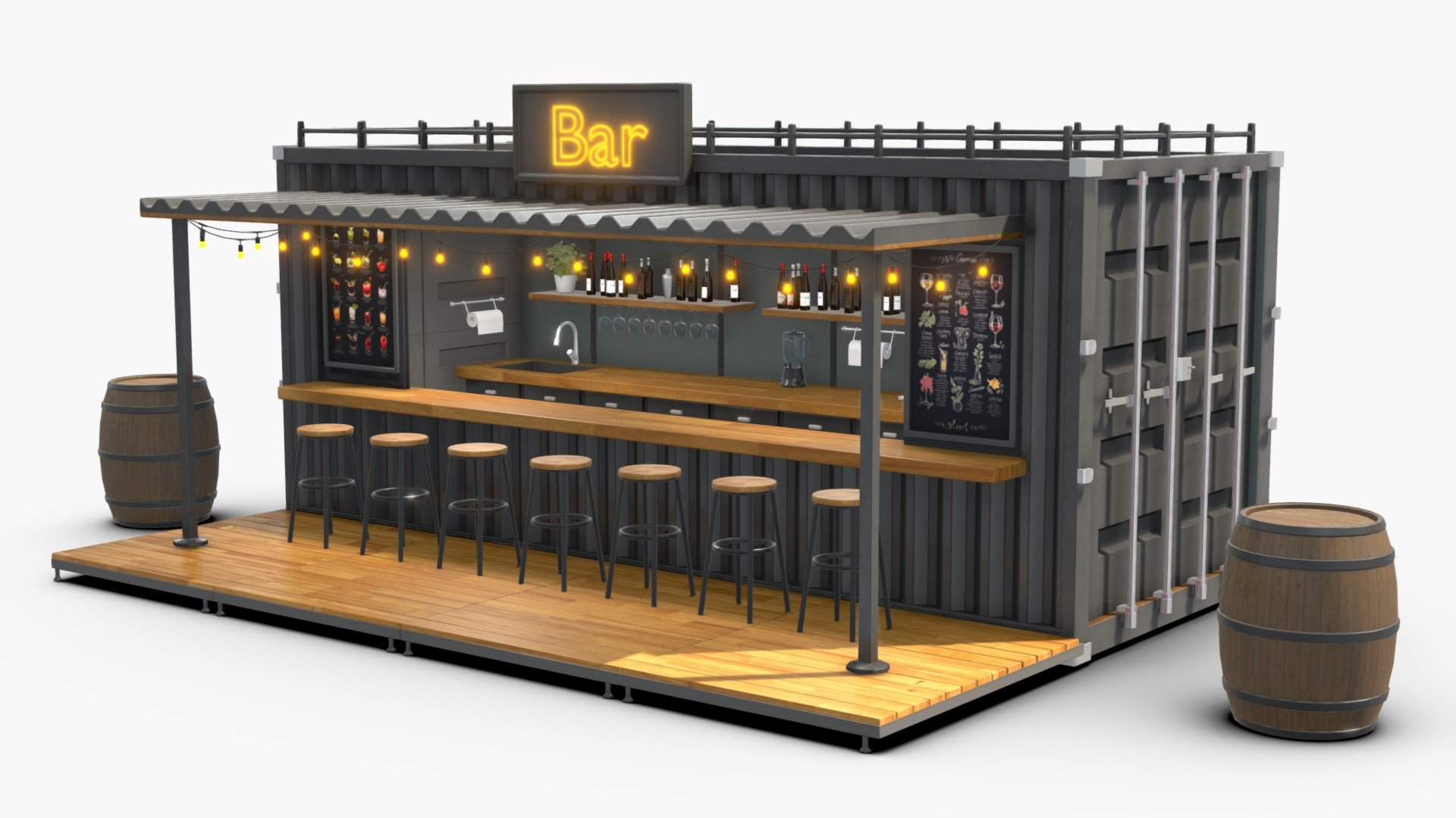 Unique Shipping Container Bar! Combining industrial chic with practical functionality, this 3D model captures the growing trend of upcycling containers into modern, usable spaces. The bar is crafted from a repurposed shipping container, outfitted with a sleek serving area, cozy seating, and atmospheric lighting, making it perfect for any urban environment, festival, or outdoor event. Its compact size and clever design make it an intriguing addition to any scene, proving that sustainability and style can go hand in hand.

Available on FAB: https://www.fab.com/listings/8fe3e064-2c76-474f-8ede-0ff4f1fe0caa