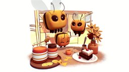 Minecraft Bee cake, b3d, bee, honey, ztitus, blender3d, noai