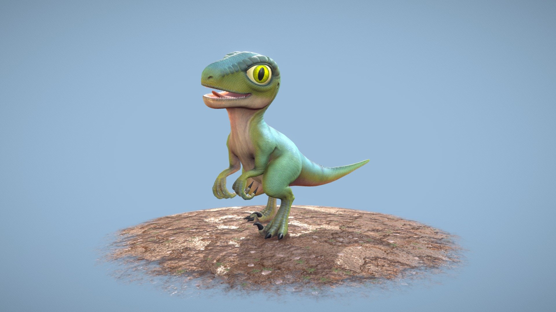 This little dinosaur is cute, but don't underestimate it because it's able to eat you.

Whole project here
https://www.artstation.com/artwork/DA3BRy