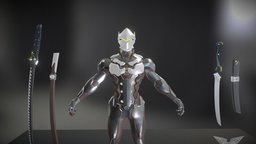 3D Character Model: Genji - Overwatch. armor, overwatch, charactermodel, genji, overwatch-3d-model, character, weapons, sword, modelling