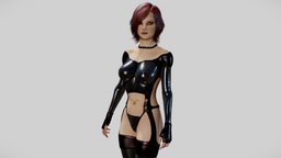 Red-haired Woman in Leather Suit red, leather, , heel, redhead, shoes, boots, woman, latex, gloves, hairstyle, character, girl, female