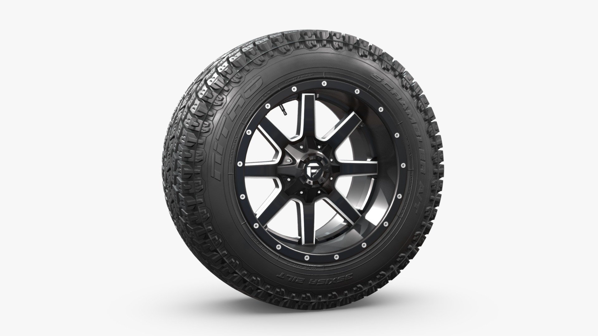 The Sketchfab marketplace has moved to FAB.com, go to NN 3D store page to get acces to all the models from this catajog.

3D model of an off road wheel and tire combo.

The model is fully textured and was created with 3DS Max 2016 using the open subdivision modifier which has been left in the stack. There is also a Blender version.

The model has 48.000 polygons with subdivision level at 0 and 192.000 at level 1.

FBX and OBJ files have been included in separated HI and LO subdivision versions.

Renderer: V Ray and Cycles.

All materials and textures are included and mapped in all files, settings might have to be adjusted depending on the software you are using.