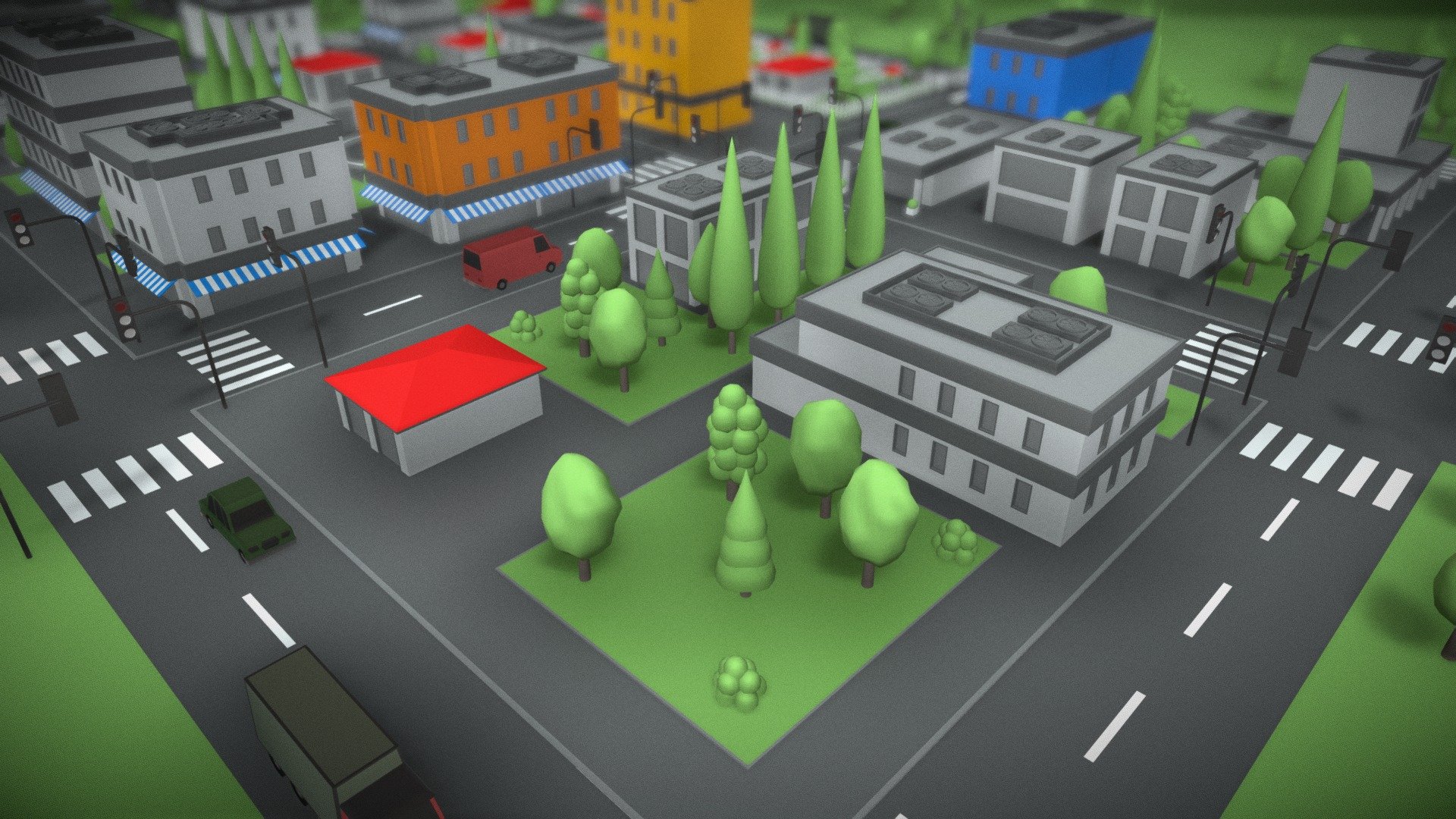 cartoon city, low polygon, ready to use with fun image,