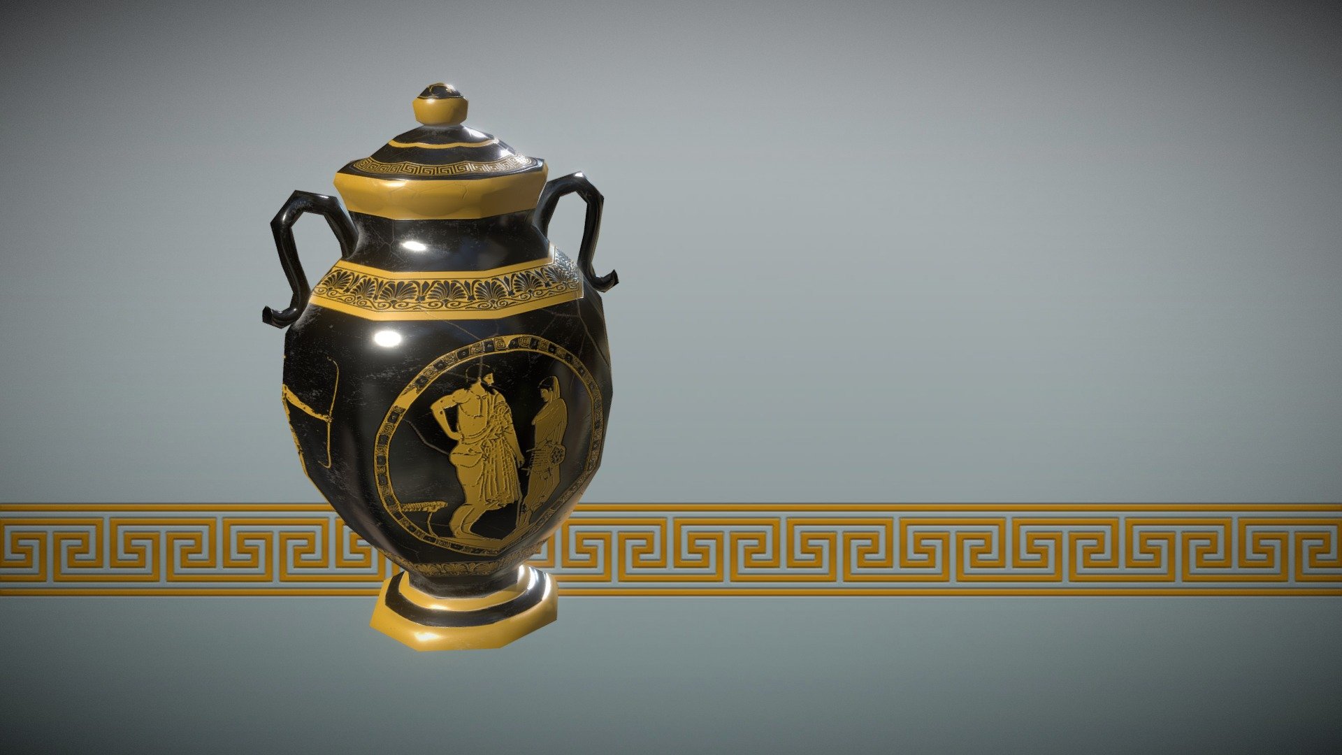Here is a double-handled lidded urn in an ancient Greek style.