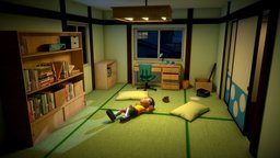 Nobita Room (Doraemon) cute, new, apartment, baked, furniture, table, fbx, nobita, doreamon, low-poly, cartoon, book, lowpoly, house, home, car, funny