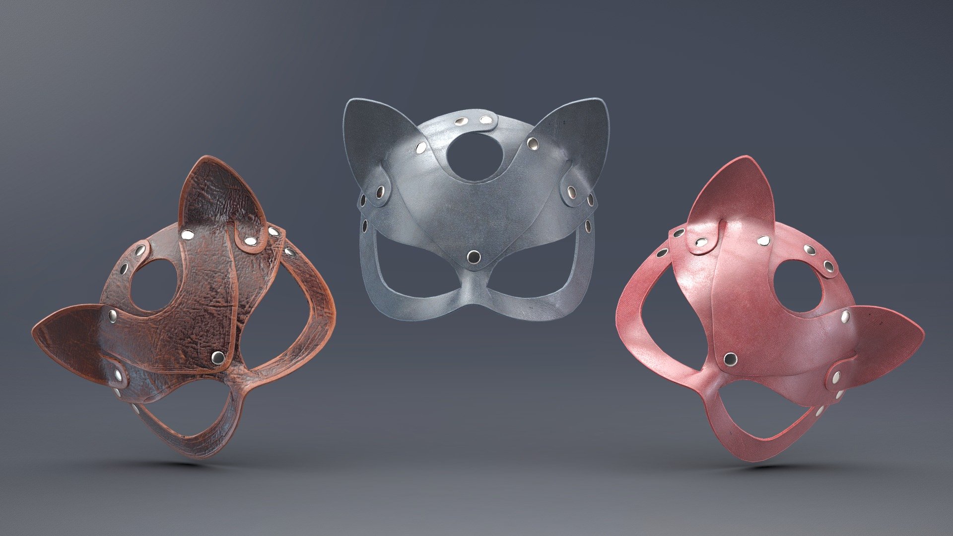 Leather cat masks - meow!
&hellip;with great attention to detail and rendering.

Comes with Unity &amp; Unreal Engine 4 prepared texture sets!

What do you get?

Models:




Leather cat mask high-poly file (.fbx, .obj)

Leather cat mask low-poly file (.fbx, .obj) - 3596 tris only!

Unity Standard Shader textures :

All versions included!




Albedo 2048x2048

Normal 2048x2048

Specular 2048x2048

Ambient Oclussion 2048x2048

UE4 textures :

All versions included!




Albedo 2048x2048

Normal 2048x2048

RMA (Rougness, Metalness, Ambient Oclussion - channel packed texture) 2048x2048



Feel free to contact me via PM. Happy shopping, .MG


VR / AR / Low-poly / Game ready / leather mask / cat / bdsm / xxx 3D model
