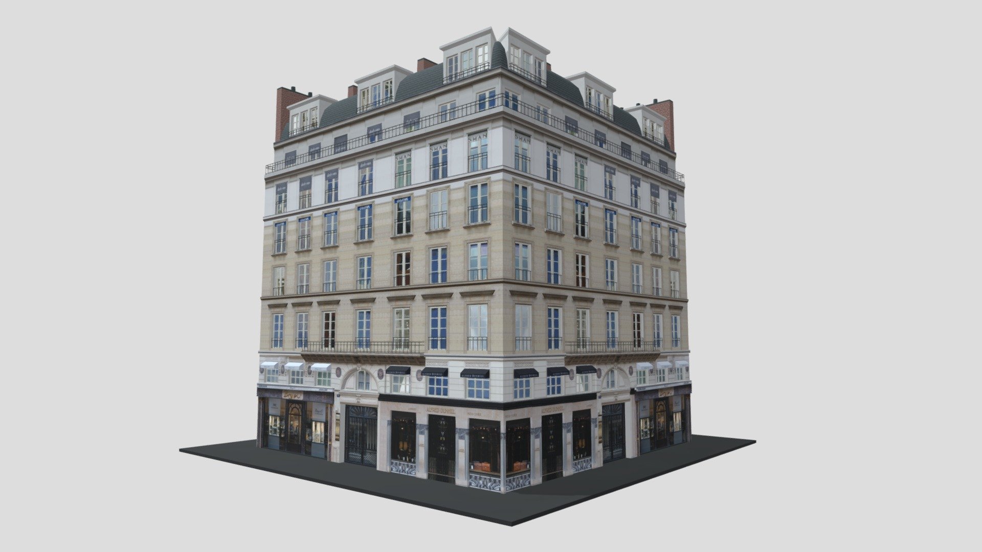 Typical Parisian Apartment Building 28
Originally created with 3ds Max 2015 and rendered in V-Ray 3.0. 

Total Poly Counts:
Poly Count = 13182
Vertex Count = 18350

https://nuralam3d.blogspot.com/2021/09/typical-parisian-apartment-building-28.html