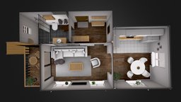 Small Apartment room, plant, lights, bathroom, sofa, shower, mirror, window, table, hallway, balcony, living, counter, kitchen, fridge, coach, dining, blender, chair, design, home, interior