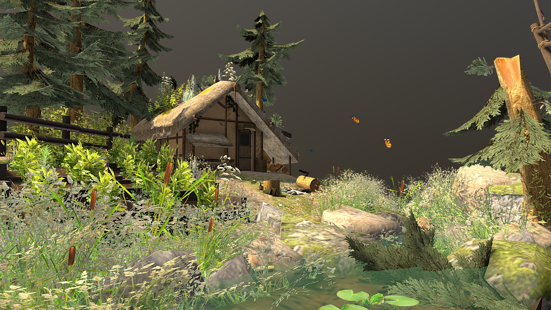 Finished diorama for my 3D1 course, took me a bit of time but thankfully I started on it soon enough.

Lots of trees and plants because I love nature :) aswell as a nice cozy river
this is how I cope with my escapism to go into a forest and never return to society

bonus points if you can find all of the chickens!

The environment is inspired by the Rocky Mountains and what I imagine when I listen to &ldquo;Mountain Man Song -  The Altogether