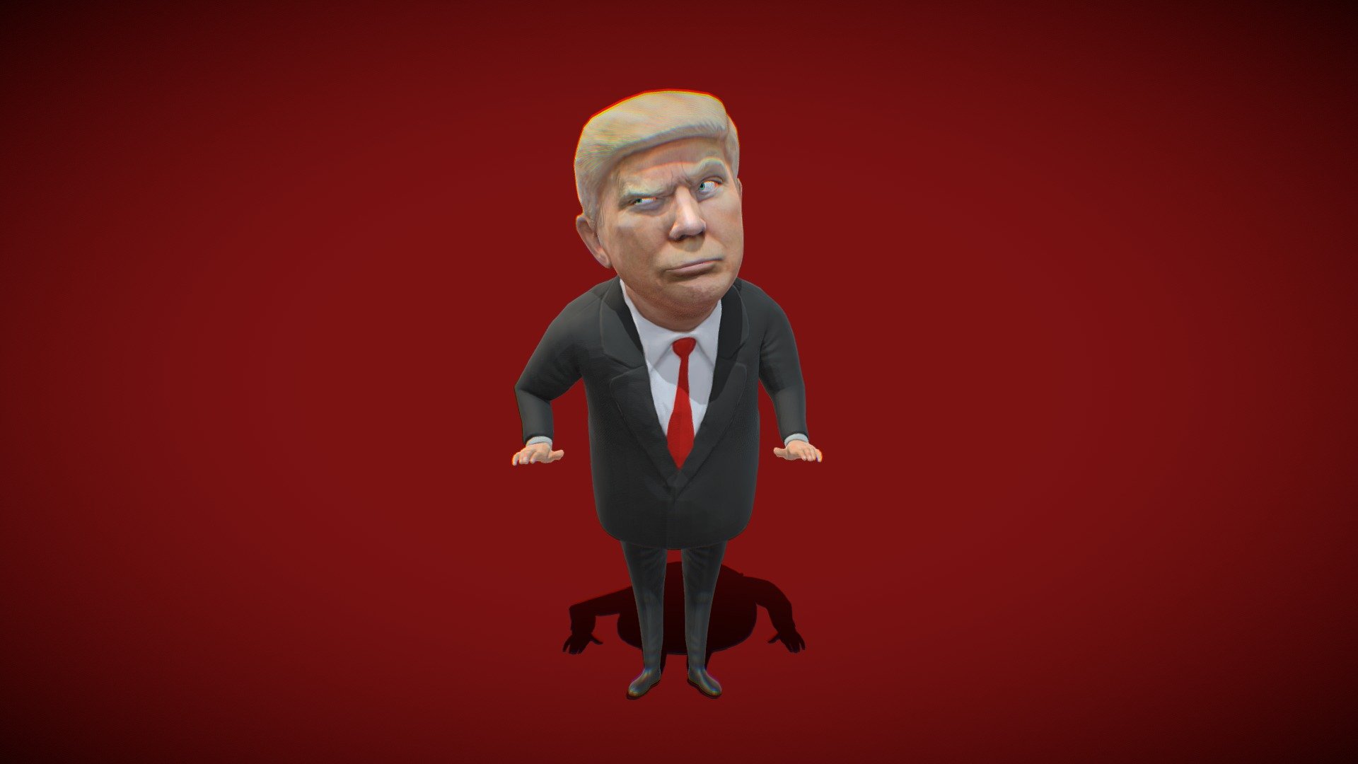 Some people love him, some people hate him.Now, you can decide what to do with him.I just want to sell it.I was really short of money and had to sell my US President. I don't think he'll mind if he's a billionaire. :P The character has been bound using Blender 3.1 Rigify, has 10 keyframes of expression actions built in first (including A pose and T pose), and generally looks OK, so let's see how it performs next (obj's format directory also includes these 10 sets of action models). ps.Please open Blender version 3.1 or above and start Rigging: Rigify of Add-on in order to smoothly pose for animation.