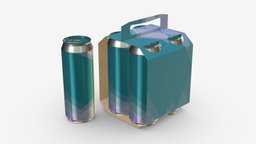 Packaging with handle four beer pack drink, packaging, pack, can, aluminum, cardboard, beer, handle, package, alcohol, blank, refreshment, 3d, cool, pbr