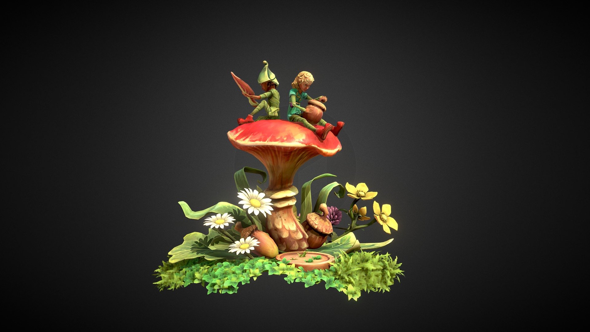 On the forest floor in the nearby woods live two dwarves. Maya, with a spark of flame and Espen, the tinkerer. The creative duo loves building all sort of ingenious contraptions and today they come up with a new idea. While testing a new propeller an accident happens! With a strong gust of wind both Maya and the propeller fly away into a distance leaving confused Espen behind.

TIt is but a beginning of their story - Will Espen find Maya in the far
lands?

Animated scene that I created as a commission for Guido and his game
Hubschreiber. The game (coming soon) will teach children hand-eye
coordination as they explore magical woodlands.

My website:https://conradjustin.art/