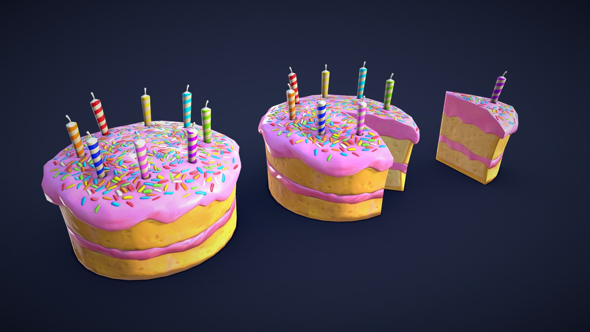 Are you looking for a birthday cake to add to your project? Look no further than this 3D asset pack. All models are low-poly and optimized for performance and quality. Whether you’re creating a bustling bakery scene or adding a unique touch to your game environment, these assets will add some detail to your project!🎂

Model information:




Optimized low-poly assets for real-time usage.

Optimized and clean UV mapping.

2K and 4K pbr textures for the assets are included.

Compatible with Unreal Engine, Unity and similar engines.

All assets are included in a separate file as well.
