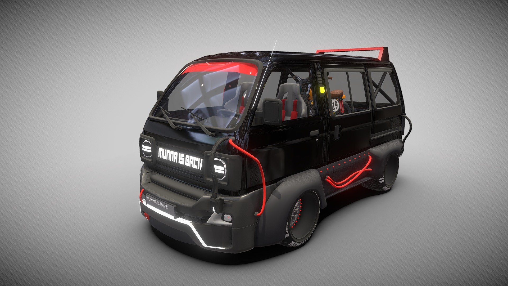The Maruti Suzuki Omni, also called the Suzuki Carry in the Japanese market, is a subtle little minivan that finds itself the most use as simply a mode of transportation or as the getaway vehicle if you’re into kidnapping people. Gone are the days of slow and meaningless driving. The future belongs to overpowered bricks that can take you from 0-100 in under 2 secs just as easily as it can take your kids to school.

The model uses assets from certain other models from Sketchfab, please find the links below,







Base Suzuki Carry model : https://skfb.ly/6R998







Bike model :  https://skfb.ly/6RCup




Here’s where you can find me on the internet





instagram: https://www.instagram.com/moon_3d_/




you tube:  https://youtu.be/OCOPa9X3HGo


