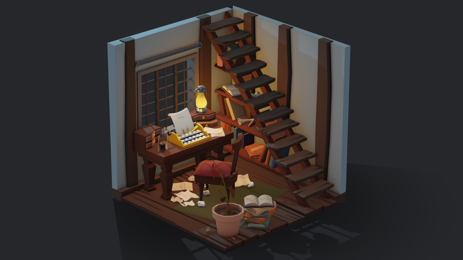 Low Poly scene created for the Isometric Room challenge. 
Passionate writer is trying to write his first poem!
I wanted to practice storytelling, model creates in 3Ds Max and textured in Substance Painter.