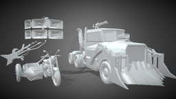 Rustborn - Unwrap 3 + model 1 bike, truck, autodesk, ruin, speaker, guitar, apocalyptic, rust, wasteland, autodeskmaya, madmax, weaponmodel, weapon, maya, noai