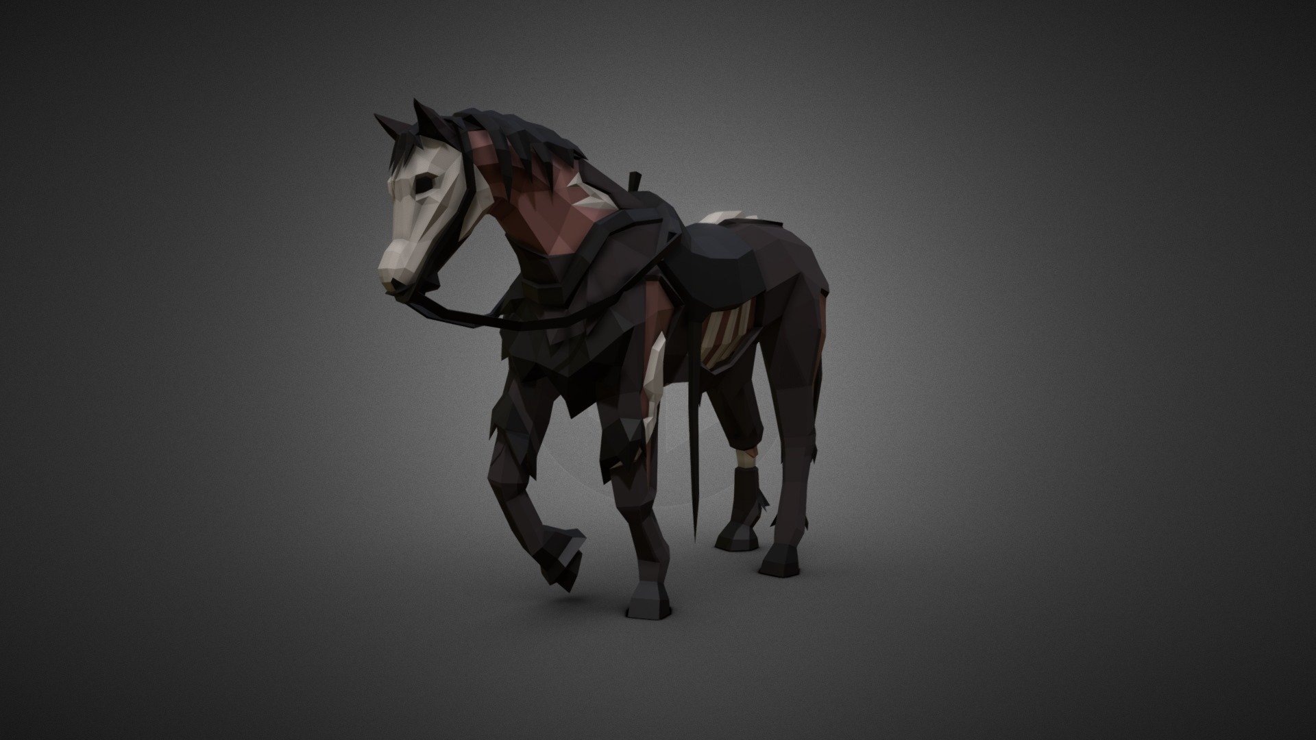 Wildfire, Zeus' horse from Army of the Dead. This is my 18th character in my Armyverse series. I normally don't like doing quadrupeds, but this was a lot of fun. I guess the fact that I already had a low-poly horse helped a lot.