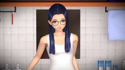 a certain J girl in the washroom(alpha 1.1) cute, , long_hair, girl, blender, anime, roomwear
