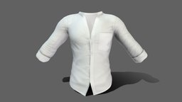 Men's Standing Collar Open Chest White Shirt white, shirt, standing, chest, fashion, open, long, clothes, pants, stylish, collar, sleeves, mens, over, handsome, wear, rolled, pbr, low, poly, male