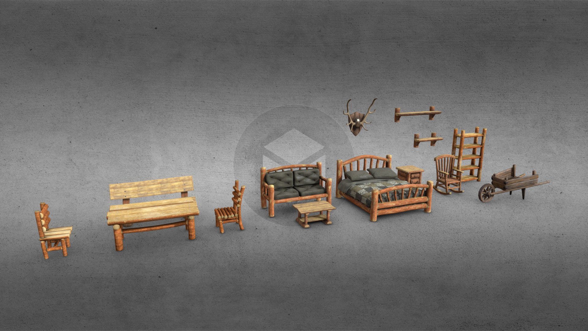 Introducing rustic log furniture set.

Includes:




Couch

Standing Shelves

Bed

Table

Bedside Table

Coffee Table

2 Wall Mounted Shelves

Bench

2 Pillows

2 Chairs

Rocking Chair

For support or other information please send us an e-mail at info@sunbox.games

Check out our other work at sunbox.games