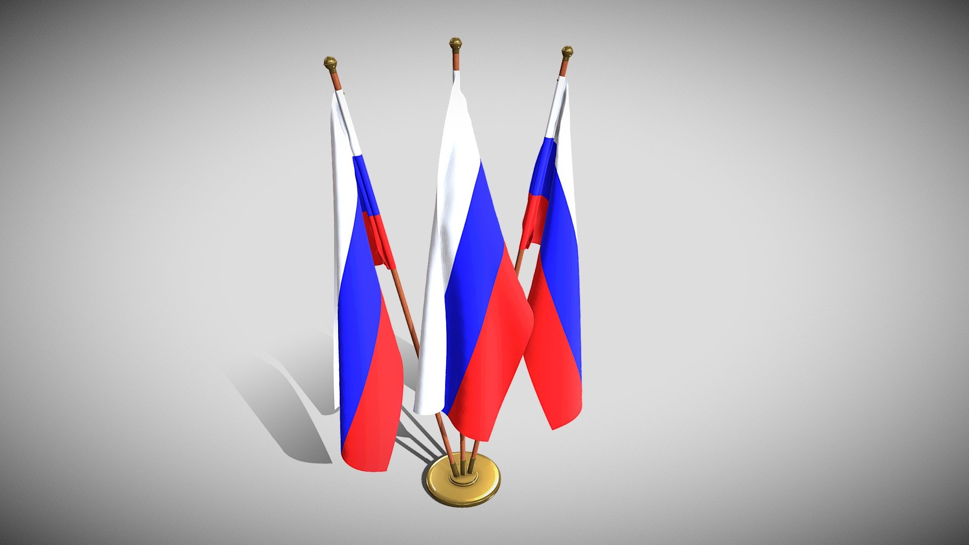 Set of four flag setups(exterior flag and three different office flags).

File formats:
-.blend, rendered with cycles, as seen in the images;
-.obj, with materials applied and textures;
-.dae, with materials applied and textures;
-.fbx, with material slots applied;
-.stl;

3D Software:
This 3d model was originally created in Blender 2.79 and rendered with Cycles.

Materials and textures:
The model has materials applied in all formats, and is ready to import and render . The model comes with multiple png image textures.

Preview scenes:
The preview images are rendered in Blender using its built-in render engine &lsquo;Cycles'.
Note that the blend files come directly with the rendering scene included and the render command will generate the exact result as seen in previews.
The flags are on different layer each for convenience. For each format there are separate files for each of the four flag setups.