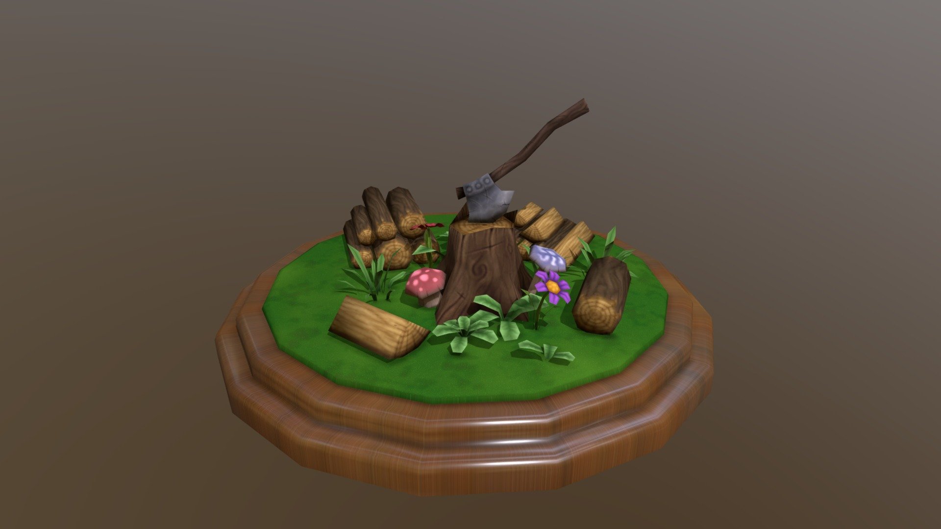 A small logging diorama I have created as part of a bigger, low poly, hand painted forest asset bundle.

Every asset has been painted by hand and every asset has it's own texture.

The low poly count makes the assets ideal for PC or mobile game.

For example:




Stump - verts: 66, tris: 104 - using a 256x256 texture.

Axe - verts: 72, tris: 140 - using a 256x256 texture.

Flower - verts: 80, tris: 57 - using a 64x64 texture.

Log -  verts: 18, tris: 32 - using 128x128 texture.

(The forest asset bundle is using two 2048x2048 texture atlases for 185 assets in total.)