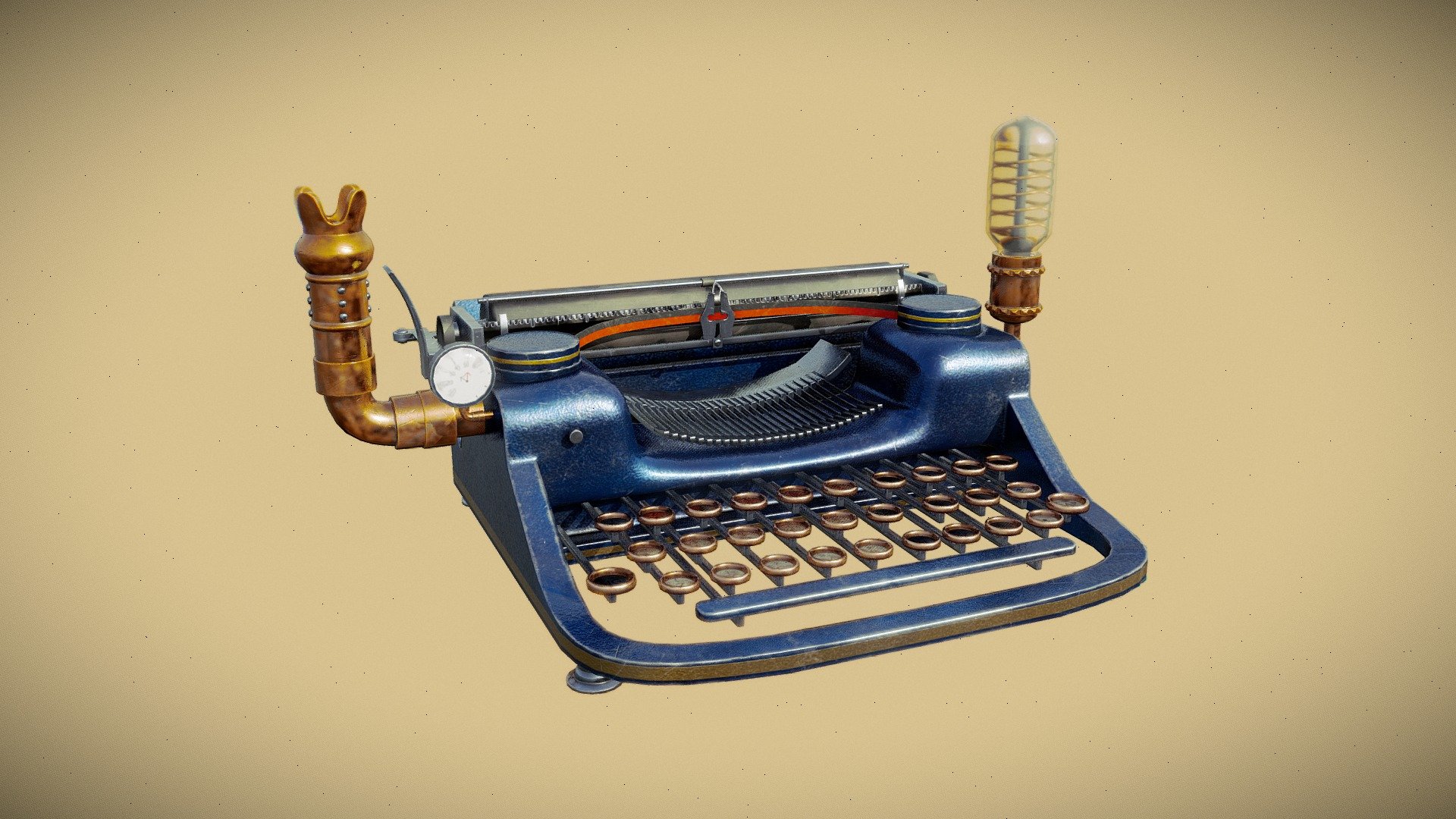 Typewriter with steam punk style, made in blender and textured in substance painter.
