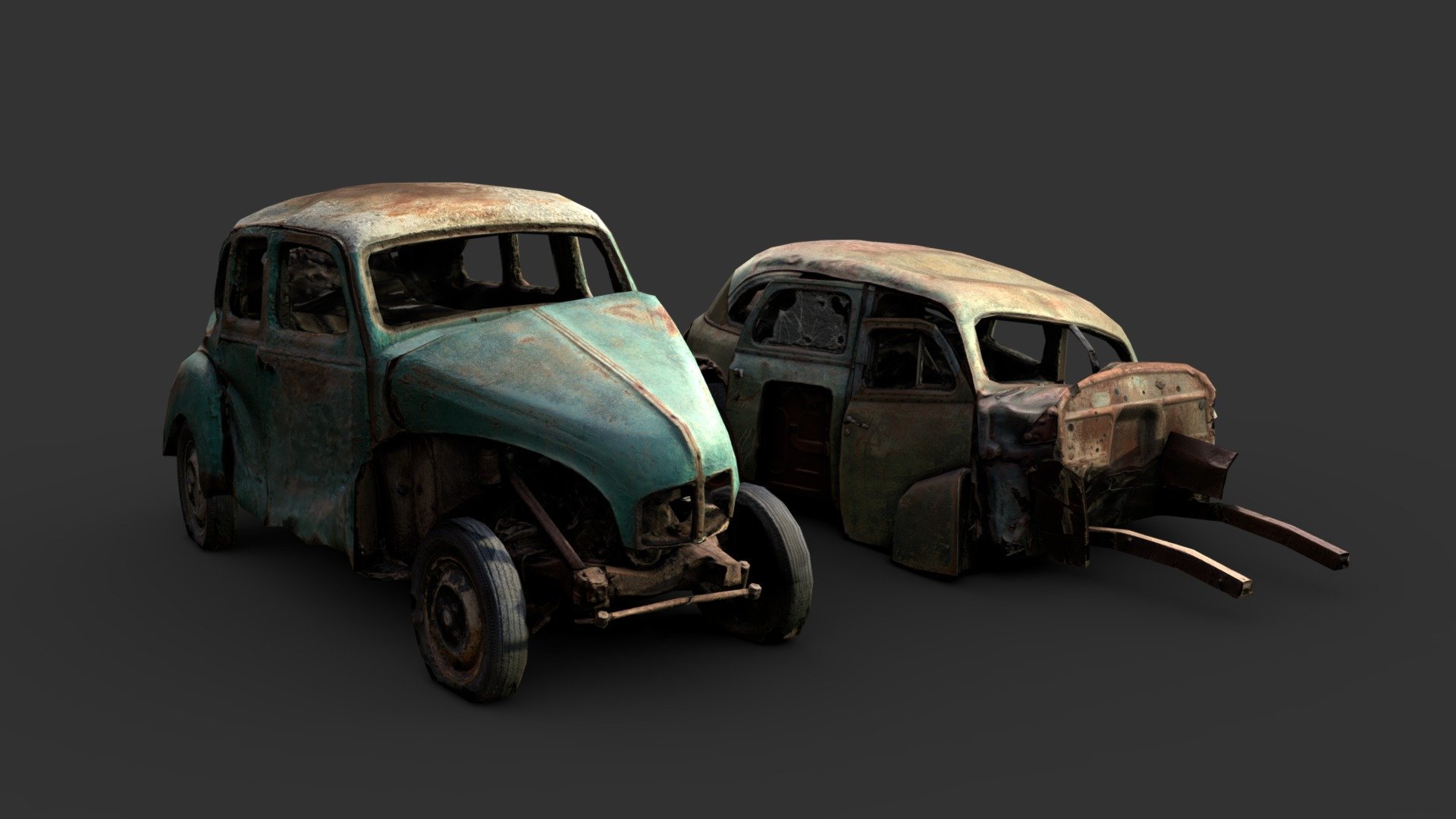 Even if you combined them, I doubt you'd have a whole car. Gameready models based on 3D scan data provided by https://sketchfab.com/chrisbischoff

Made in Realitycapture, 3dsmax, Topogun, and Substance Painter.
