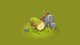 Great Log Hammer - Fantasy Hand Painted Weapon tree, grass, cute, hammer, log, medieval, butterfly, fairy, nature, weapon, handpainted, blender, lowpoly, blender3d, hand-painted, fantasy, magic, noai