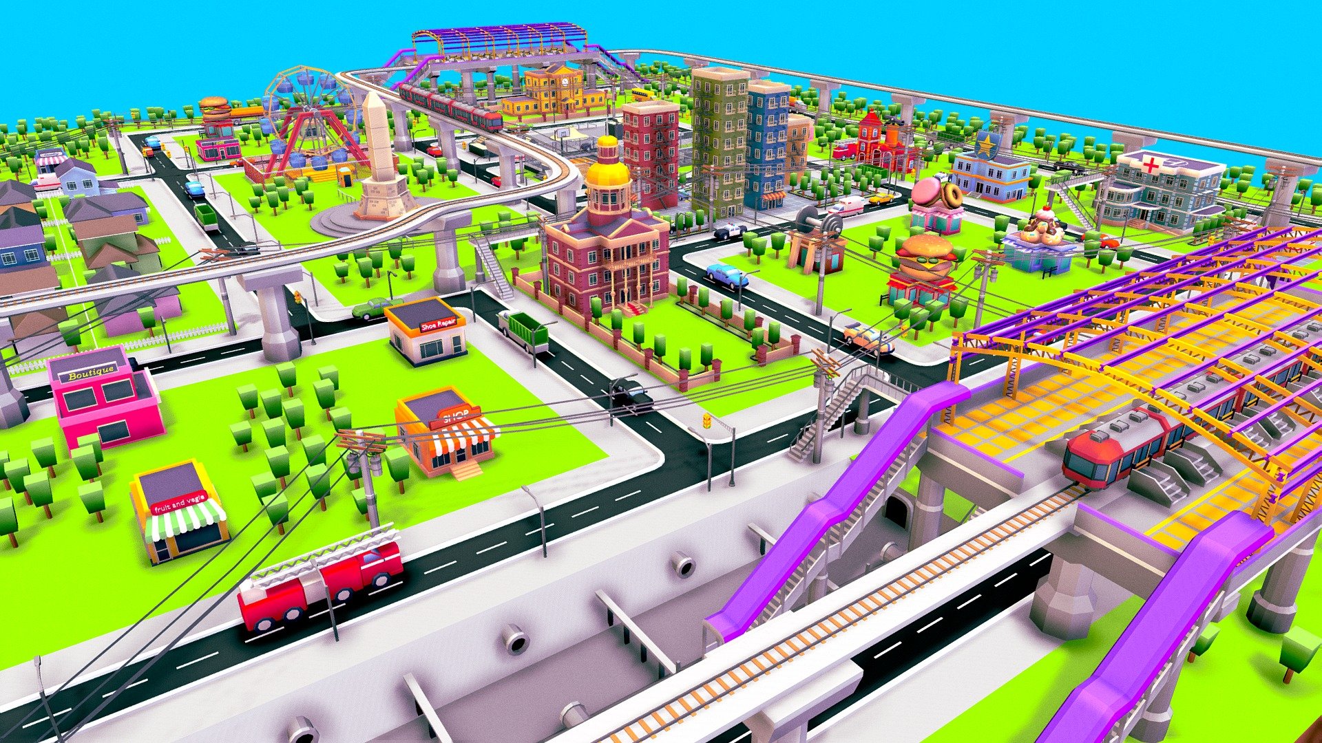 City Set - Low Poly Pack modeled and textured in blender. Feel free to use it in anyway you like. If you love this model you can give it a like or comment or maybe a follow? let’s be friends ^_^, you can also visit my profile for more free stuff or if you want to support me you can buy some of my paid asset. I hope you have a great day.