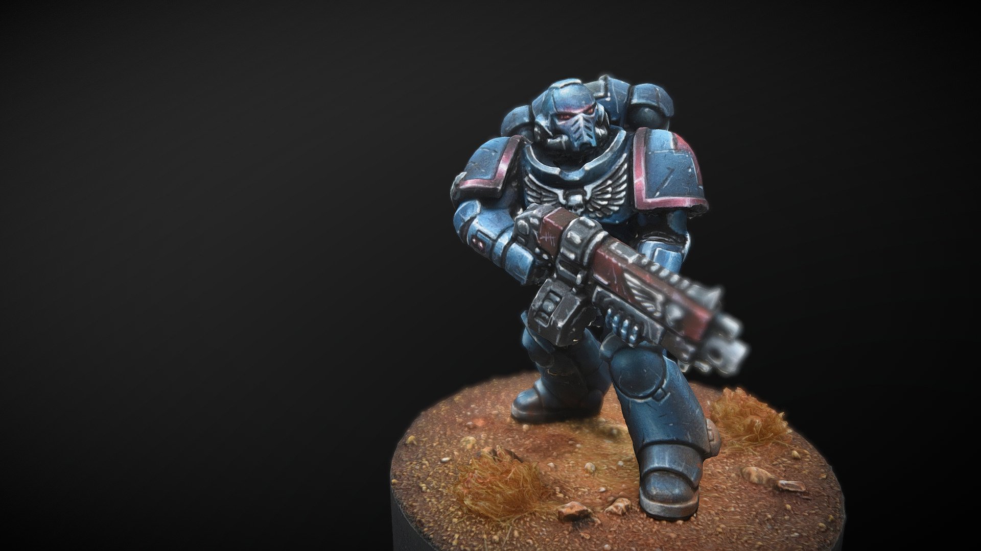 A painting test I made, trying to represent a very shiny metallic armour. The miniature is a Primaris Space Marine from the Warhammer 40k universe.

Reconstructed in metashape from 111 pictures.