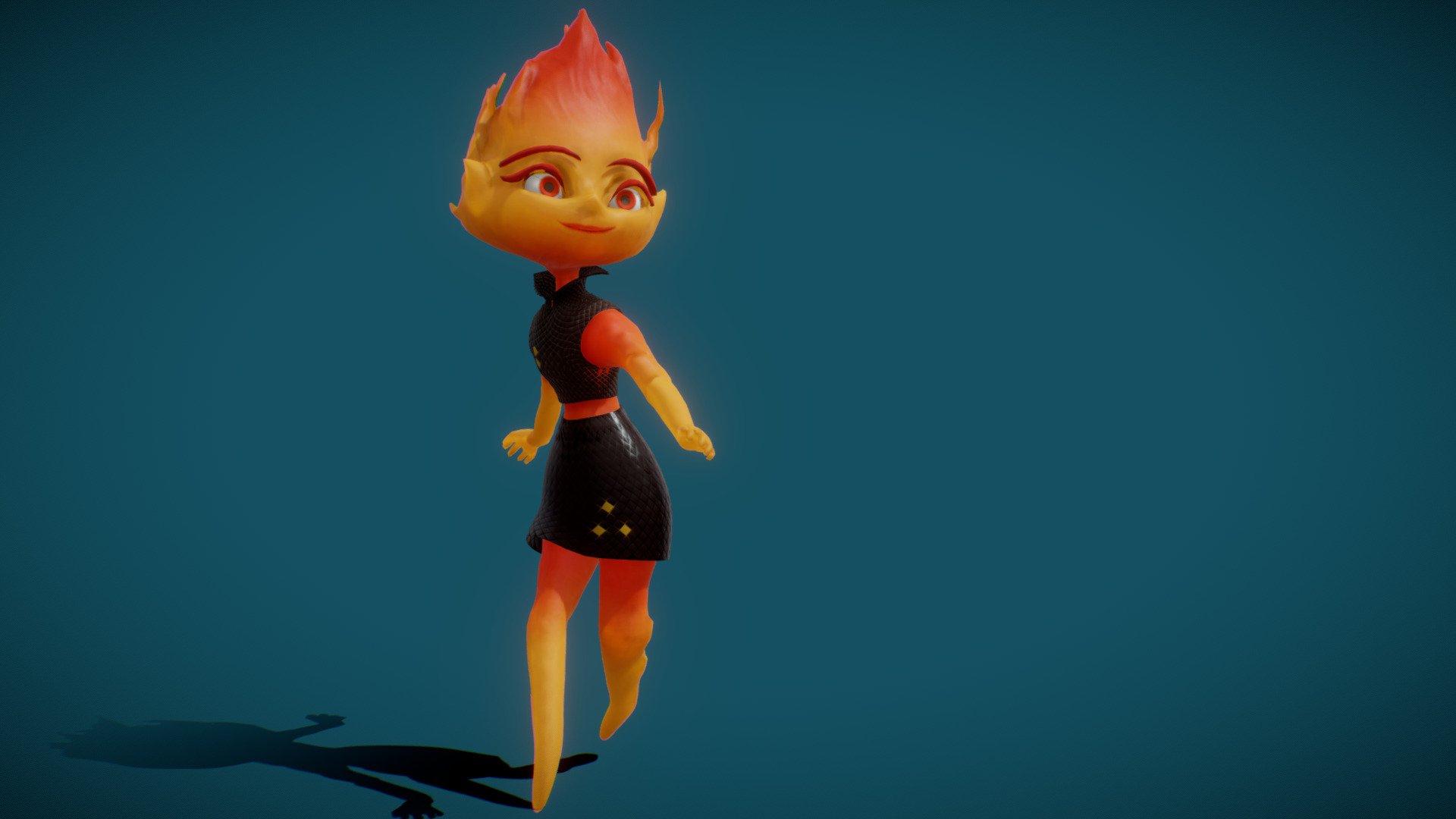 Ember Lumen fan art from Elemental

model:
https://bsas.artstation.com/store/agrDr/ember-lumen-pixar-elemental-animated-pbr 

Textured
Mapped
Rigged
Animated 

PBR: 
Model rigged and textured ready for animating

Rig for: 3Dsmax, Unreal, Blender, Maya and Iclone

Zip file contains obj, iavatar and fbx format with textures.
Test animation included

Ember Lumen, a tough, quick-witted fire element who loves working at her family's convenience store in Fire Town, but has trouble controlling her explosive temper.

If you have any questions please don’t hesitate to contact me. 
I will respond you ASAP.
I encourage you to check my other 3D models.