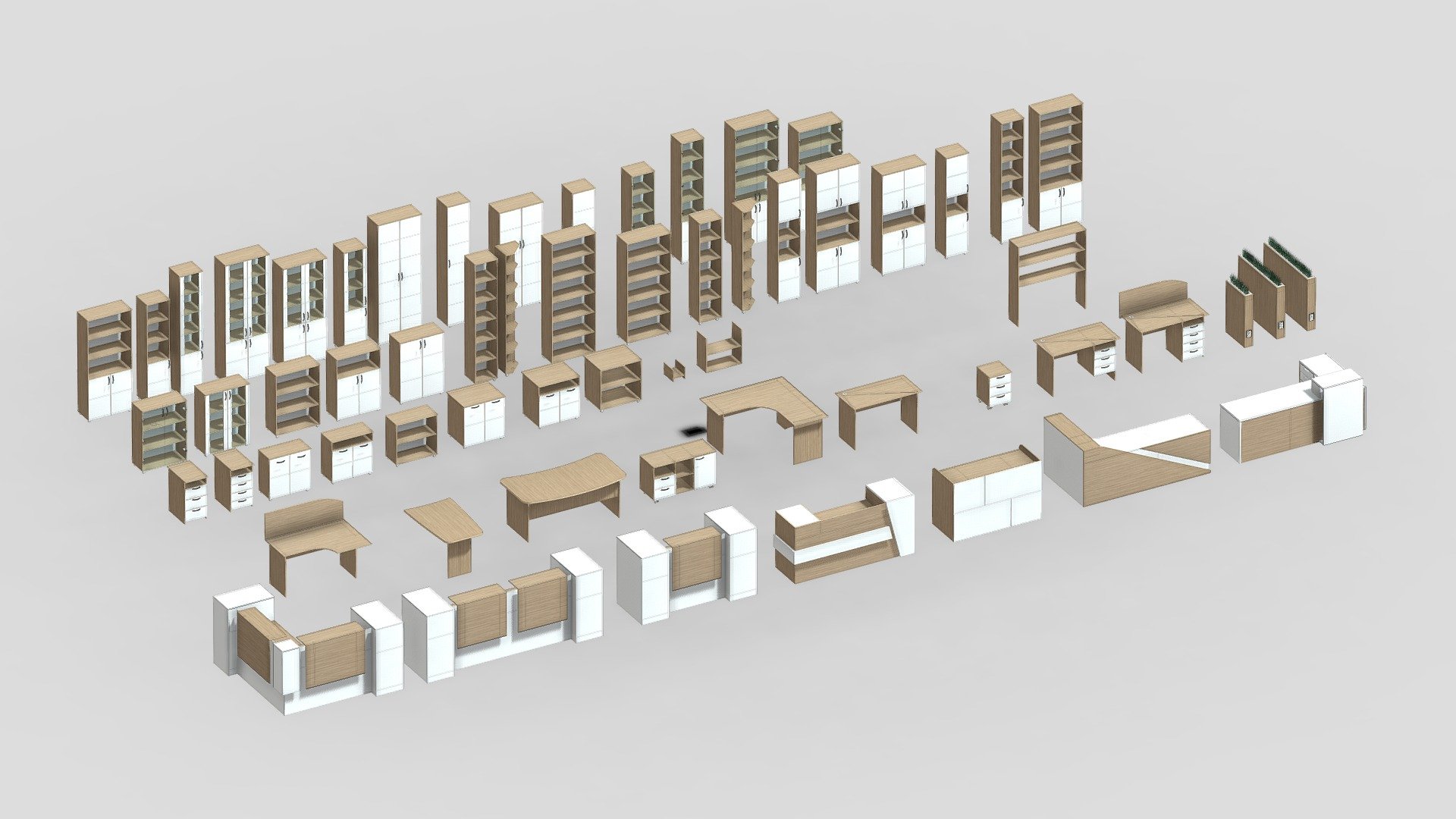Office Furniture set

Этот набор 3D моделей офисной мебели включает современные столы, стулья, шкафы и полки. Каждый элемент предусмотрен для создания эргономичного и стильного рабочего пространства. Компания 3DGROM проектирует и изготавливает торговую и офисную мебель любого уровня сложности — от островков до комплексных решений для бизнеса.

This office furniture set features modern desks, chairs, cabinets, and shelves, designed for ergonomic and stylish workspaces. Each piece enhances functionality and comfort. 3DGROM designs and produces commercial and office furniture for any business task — from kiosks to full-scale office solutions.